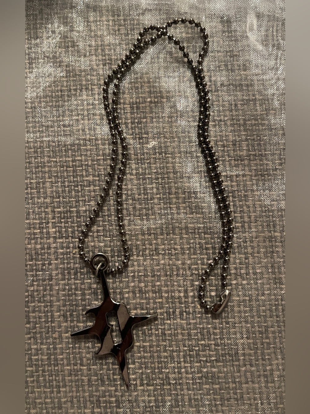 Dolls Kill Darker Wavs Logo Gunmetal Gray Black Metal Ball Chain Necklace